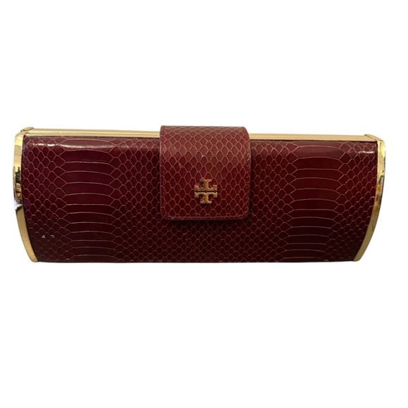 Tory Burch burgundy clutch with gold hardware - Picture 1 of 8